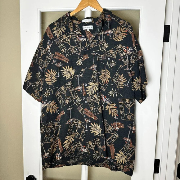 *VINTAGE* Chereskin Hawaiian Martini Cocktail Aloha Tropical Shirt XL 100% Silk - Picture 2 of 7